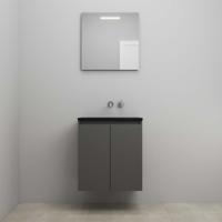 On-Line Badkamermeubelset - 60 cm - Voorgemonteerd - Greeploze Ladestructuur - Acryl Wastafel - zonder Kraangat - Spiegel met LED-Verlichting - Mat Antraciet