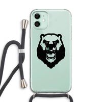 Angry Bear (black): iPhone 11 Transparant Hoesje met koord