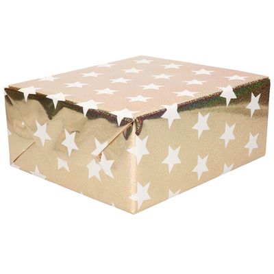 1x stuks rollen inpakpapier/cadeaupapier goud holografisch met sterren 150 x 70 cm