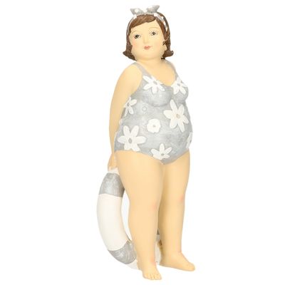 Woonkamer decoratie beeldje - staand - dikke dame - blauw badpak - 21 cm