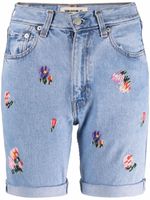 Semicouture short en jean Mathilde à fleurs brodées - Bleu