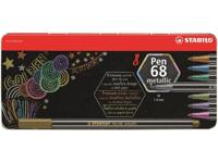 Stabilo pen 68 metallic metalen doos viltstiften, 8st.