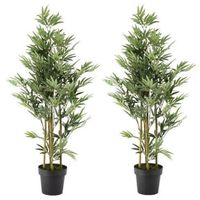 2x Groene bamboe kunstplanten 125 cm in zwarte plastic pot - thumbnail