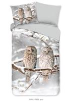 Good Morning Dekbedovertrek "uilen in winterlandschap" - Grijs - (140x200/220 cm) - Katoen Flanel