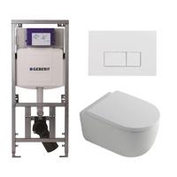 QeramiQ Dely Swirl Toiletset - 36.3x51.7cm - Geberit UP320 Burda inbouwreservoir - 35mm zitting - glans witte bedieningsplaat - rechthoekige knoppen - wit mat 0701131/SW706187/SW1000767/SW1026257