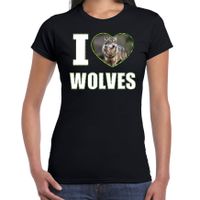 I love wolves t-shirt met dieren foto van een wolf zwart voor dames - thumbnail