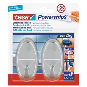 4x Tesa Powerstrips ovale chroom haken large klusbenodigdheden