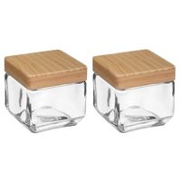 2x stuks voorraadbussen/voorraadpotten 0,85L glas met houten deksel - Voorraadpot - thumbnail