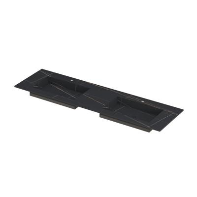 INK Post Wastafel Keramische Slab Envelop Bak Dubbel 2 Kraangaten - 1600x450x10 mm - Lauren Black Mat