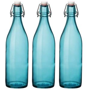 Set van 3x stuks turqouise giara flessen met beugeldop 30 cm van 1 liter