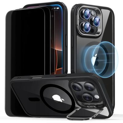 iPhone 16 Pro Classic Hybrid Case with Stash Stand Privacy Protection Bundle - Clear Black
