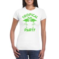 Tropical party T-shirt voor dames - met glitters - wit/groen - carnaval/themafeest