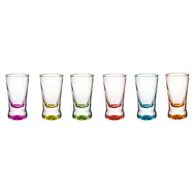 5Five Shotglaasjes - borrelglazen - set van 6x stuks - glas - gekleurde onderkant - 25 ml - shotjes 5Five Shotglaasjes - borrelglazen - set van 6x stuks - glas - gekleurde onderkant - 25 ml - shotjes