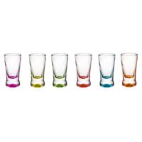 5Five Shotglaasjes - borrelglazen - set van 6x stuks - glas - gekleurde onderkant - 25 ml - shotjes