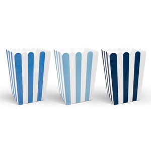 6x stuks gestreepte popcorn/snoep bakjes blauw