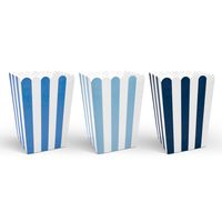 6x stuks gestreepte popcorn/snoep bakjes blauw