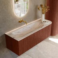 Badmeubel Mondiaz Kurve-Dlux | 135 cm | Meubelkleur Ruby | Wastafelkleur Nata | Solid surface | Wasbak linker zijde spoelbak | Zonder kraangat(en) Badmeubel Mondiaz Kurve-Dlux | 135 cm | Meubelkleur Ruby | Wastafelkleur Nata | Solid surface | Wasbak linker zijde spoelbak | Zonder kraangat(en)