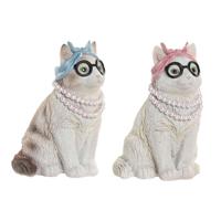 Decoratieve figuren Home ESPRIT Blauw Wit Roze Kat 13,5 X 13 X 19,5 CM (2 Stuks)