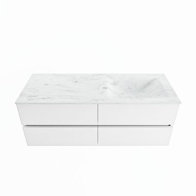 MONDIAZ VICA-DLUX 130cm badmeubel onderkast Talc 4 lades. Inbouw wastafel CLOUD rechts 1 kraangat, kleur Opalo.