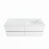 MONDIAZ VICA-DLUX 130cm badmeubel onderkast Talc 4 lades. Inbouw wastafel CLOUD rechts 1 kraangat, kleur Opalo.
