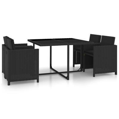 5-delige Tuinset met kussens poly rattan zwart
