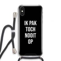 Ik pak nooit op - Zwart: iPhone X Transparant Hoesje met koord