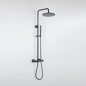 Fortifura Calvi Regendoucheset - thermostatisch - 30cm hoofddouche - metalen slang - staaf handdouche - mat zwart SW115998 SW1139120
