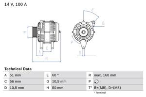 Dynamo / Alternator BOSCH, Spanning (Volt)14V, u.a. für Opel, Vauxhall