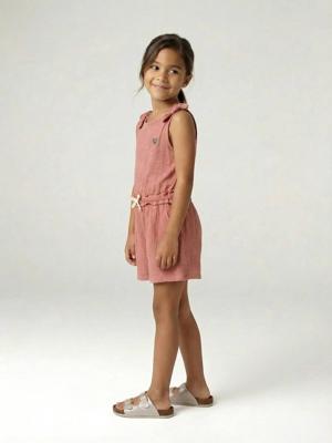 Combishort voor meisjes van twee materialen oudroze