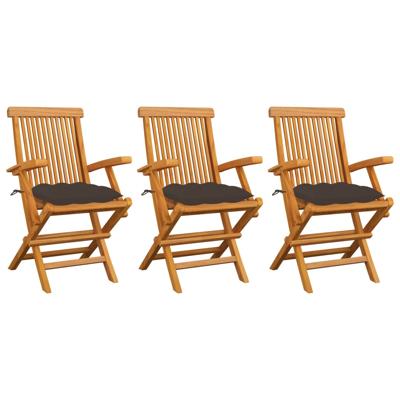 Tuinstoelen 3 st met taupe kussens massief teakhout