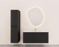 Onderkast Wiesbaden Sulora 120x48 cm Afgeronde Hoeken Geribbeld Met 1 Lade 1 Uitsparing Mat Zwart