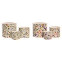 Grondlegger Home ESPRIT Bruin Multicolour Keramisch Shabby Chic 13,6 X 13,6 X 11,8 CM (3 Onderdelen) (2 Stuks)