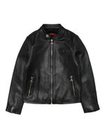 Diesel Kids veste en cuir à logo embossé - Noir