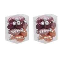 24x stuks glazen dennenappels kersthangers rood/roze/paars (hibiscus) 6 cm mat/glans - Kersthangers - thumbnail