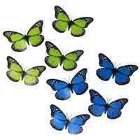 Decoratie Vlinders - 8x blauw - 8x groen - op clip - 12 x 6 cm - knutsel / hobby materiaal