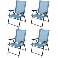 Set van 4 Opvouwbare Terrasstoelen Draagbare Stoelen met Rugleuning en Armleuningen en Metalen Frame Eetstoelen voor Buiten