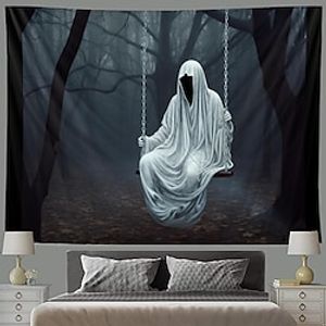 halloween horror hangend tapijt kunst aan de muur groot tapijt muurschildering decor foto achtergrond deken gordijn thuis slaapkamer woonkamer decoratie ghost swing bos halloween decoraties Lightinthebox