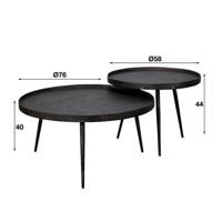 Hoyz - Salontafel Rond Metallic - Zwart - Set van 2 - 76x76x40 - thumbnail