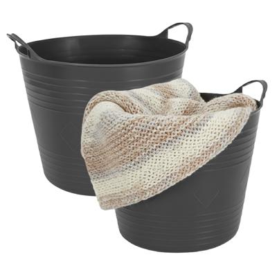 Storage solutions opbergmand - 2x - zwart - 27 l - kunststof - 42 x 40 x 35 cm - met handvatten Storage solutions opbergmand - 2x - zwart - 27 l - kunststof - 42 x 40 x 35 cm - met handvatten