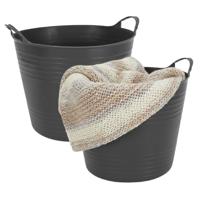 Storage solutions opbergmand - 2x - zwart - 27 l - kunststof - 42 x 40 x 35 cm - met handvatten