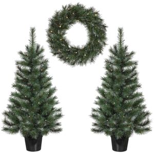 Kerst voortuin decoratie Kerstbomen en Kerstkrans   -