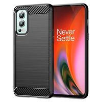 OnePlus Nord 2 5G Geborsteld TPU Hoesje - Koolstofvezel - Zwart