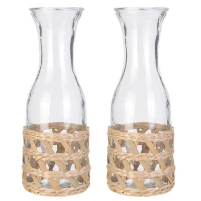 Home Deco Factory Sapkan/schenkkan water karaf - 2x - transparant - 1000 ml - glas - 10 x 27 cm