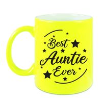 Best Auntie Ever cadeau koffiemok / theebeker neon geel 330 ml