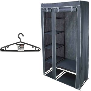 Mobiele kledingkast/garderobekast incl 10x hangers - opvouwbaar - grijs - 174 cm