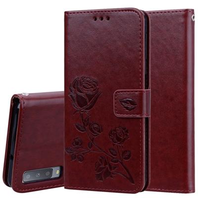 Rose reliëf horizontale Flip PU lederen case voor Samsung Galaxy A7 (2018) met houder & kaartsleuven & portemonnee (bruin)
