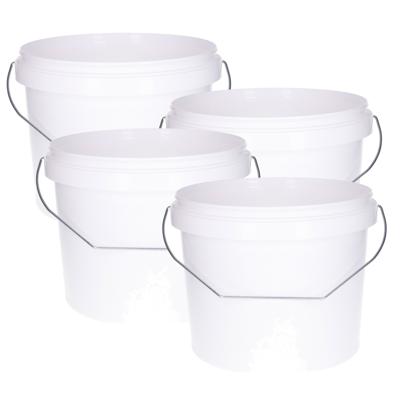 Emmer met handvat - 4x - met deksel - wit - 5,5 liter - voor klussen/schilderen