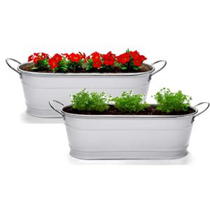 Plantenpot/bloempot teil - 2x - ovaal - zink - wit - L32,5 x D10,5 x H11 cm