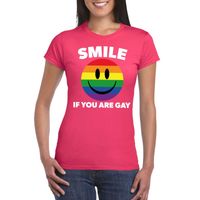 Regenboog emoticon Smile if you are gay shirt roze dames 2XL  - - thumbnail