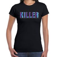 Killer t-shirt zwart met paarse/blauwe letters voor dames